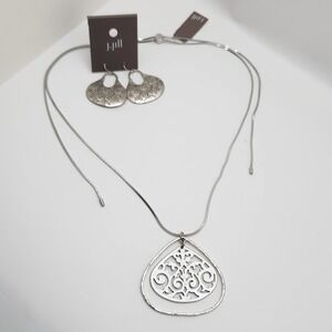 Boho Minimalist Pendant Necklace & Earrings Set Artisan Modern by J Jill
